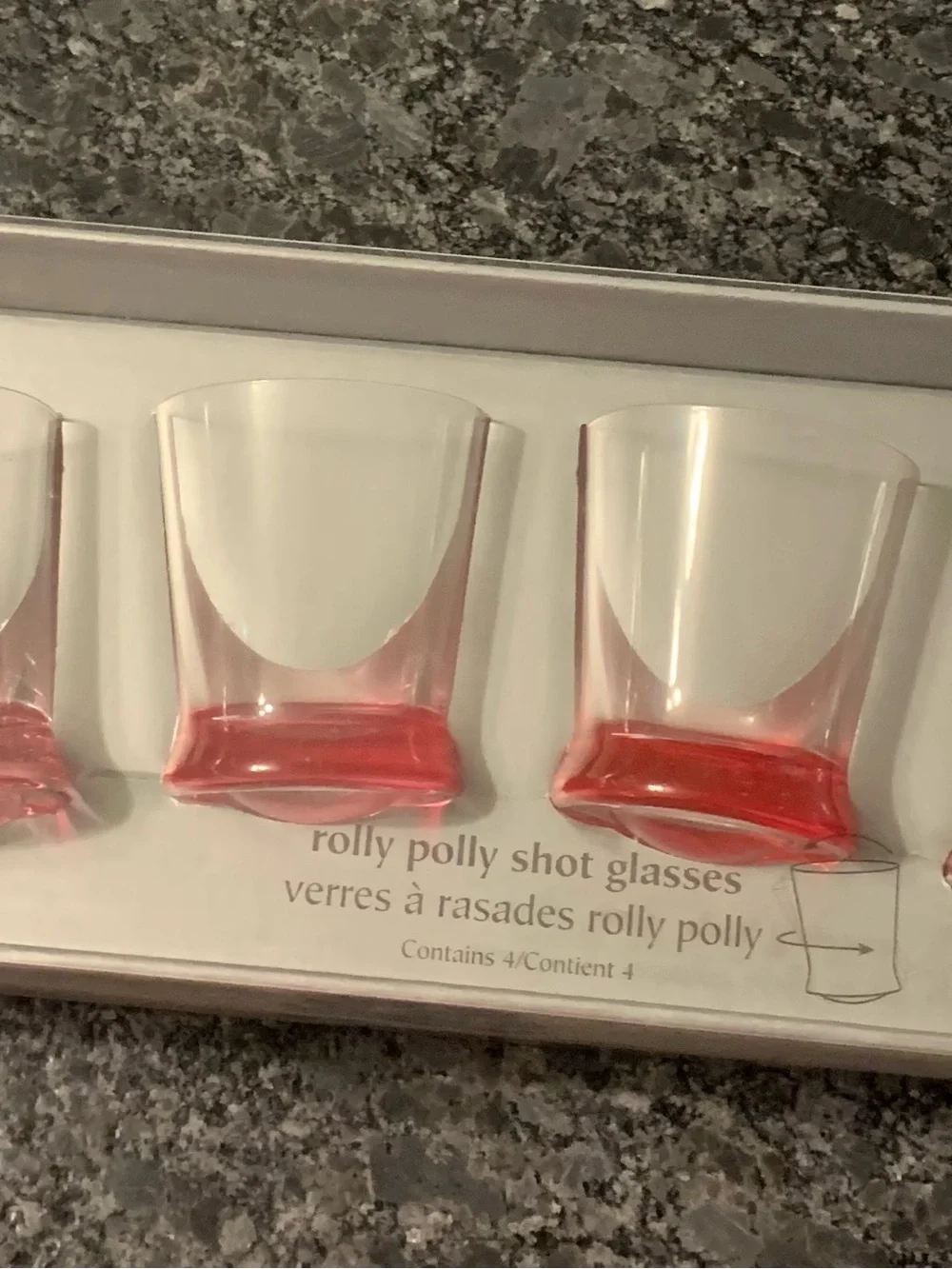 Set of 4 Pink Rolly Polly Shot Glasses – Fun Wobble-Base Party Shots